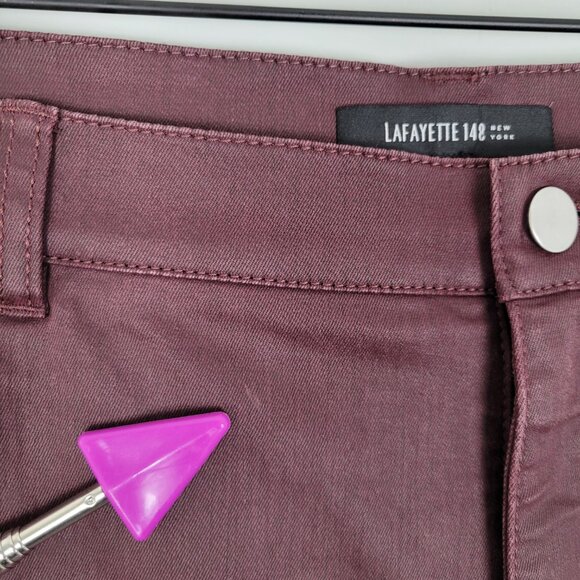 Lafayette 148 Waxed Denim Slim Leg Jeans Coated Dark Red Size 16 - Picture 9 of 14